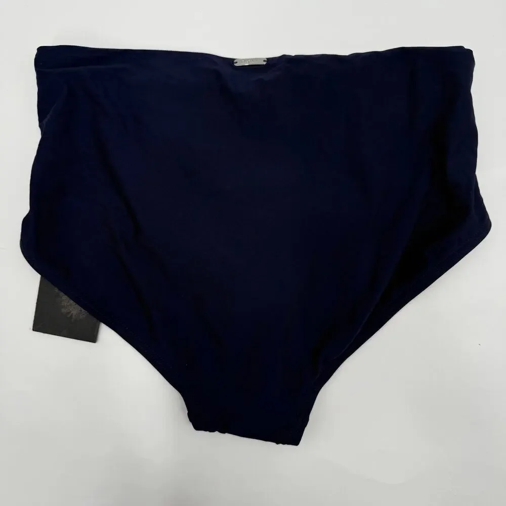 DKNY Bikini Bottoms SZ Extra Small Ruched High Waist Navy Blue NWT Swim Classic - Picture 2 of 11